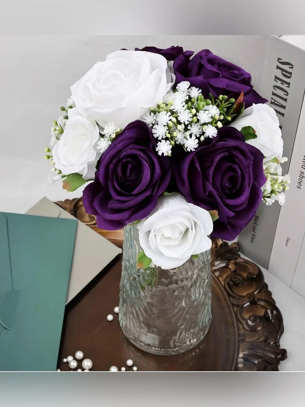 Wedding Bridesmaid Bouquets Set of 4, Artificial Silk Flowers Arrangement